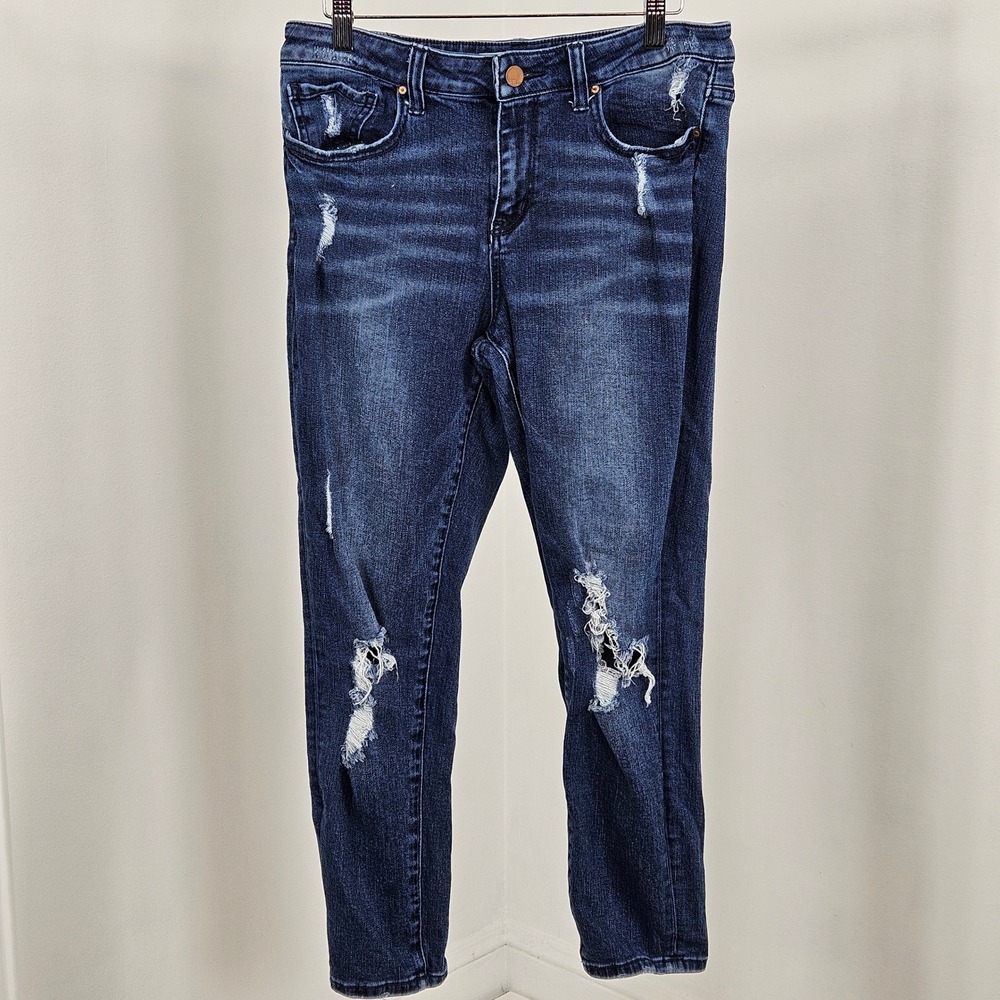 BKE Stella Ankle Skinny Jeans Womens 29 (30) Blue Heavy Distressed Mid Rise